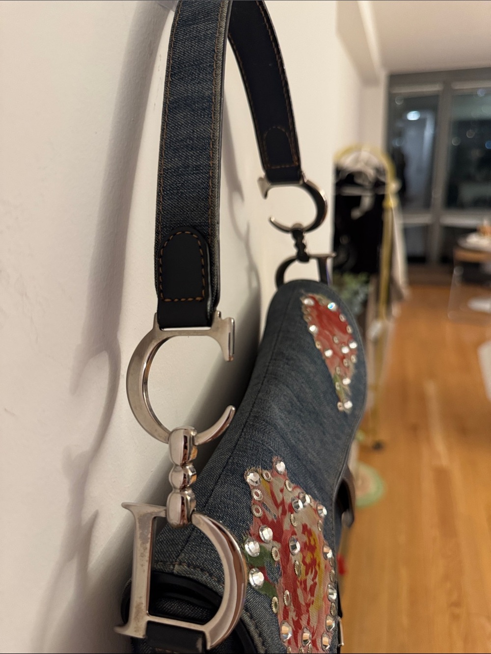 Authentic Vintage Dior Denim Floral Embellished Saddle bag - Picture 4 of 9